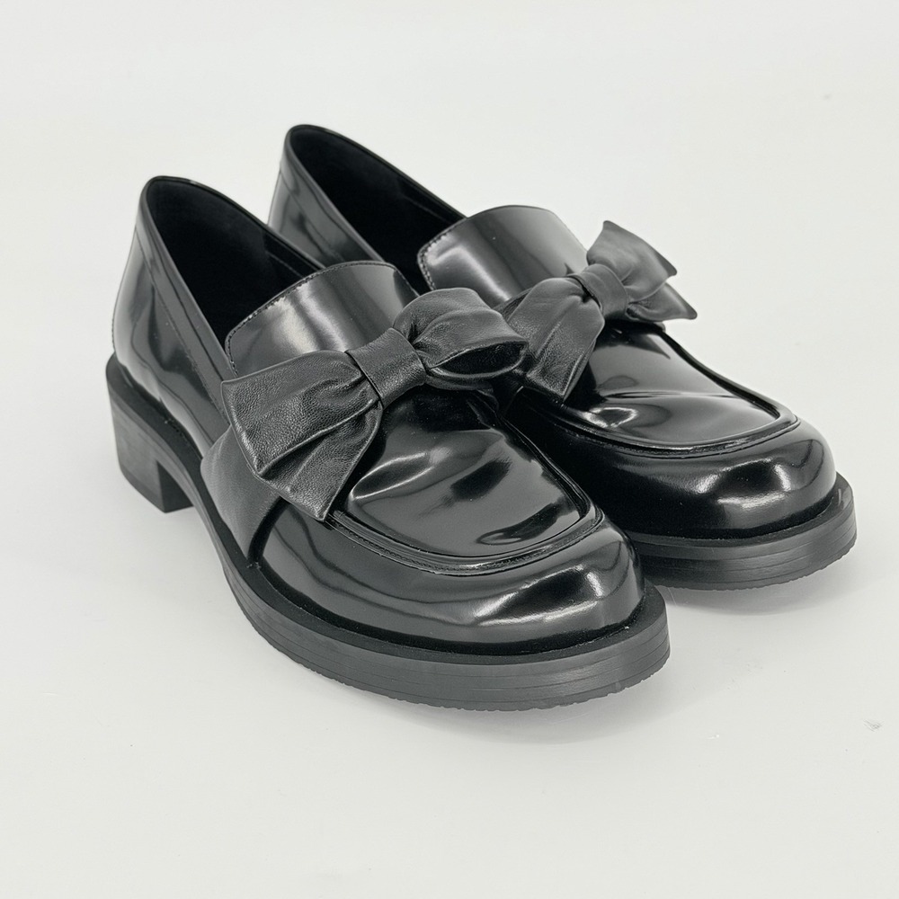 Stuart Weitzman Sofia Bow Loafers Black Leather Women's 9B Made Spain SH074 - Picture 2 of 13